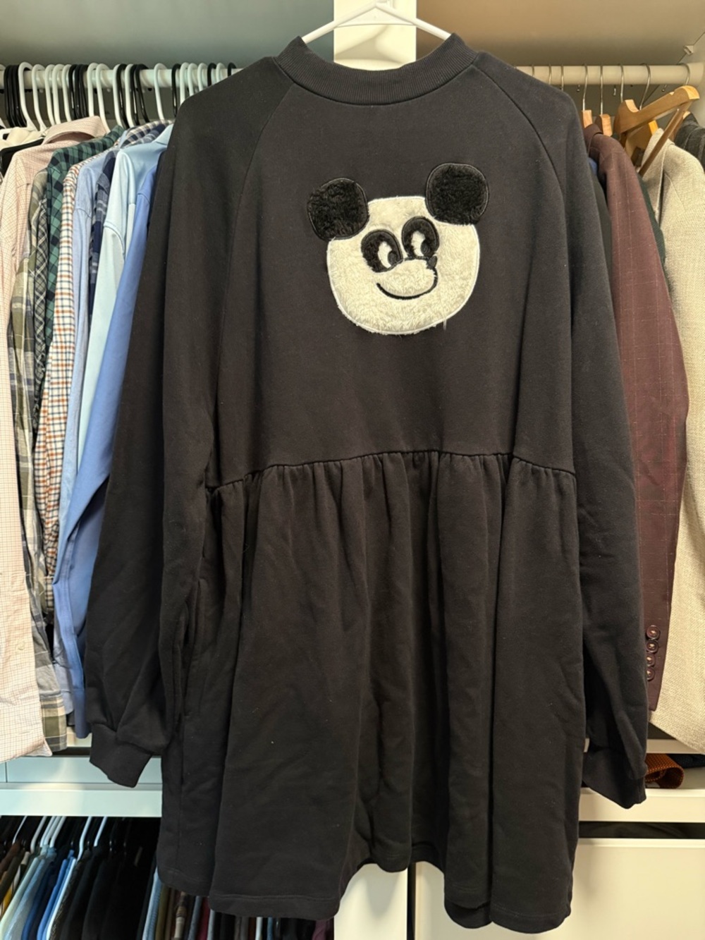 Lazy Oaf Black Sweatshirt Dress with Panda Patch